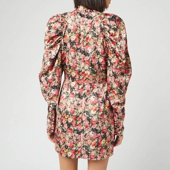 New Rotate Birger Christensen Kim Floral Whitecap Gray Mini Dress NWT Size 4 US - Picture 6 of 17